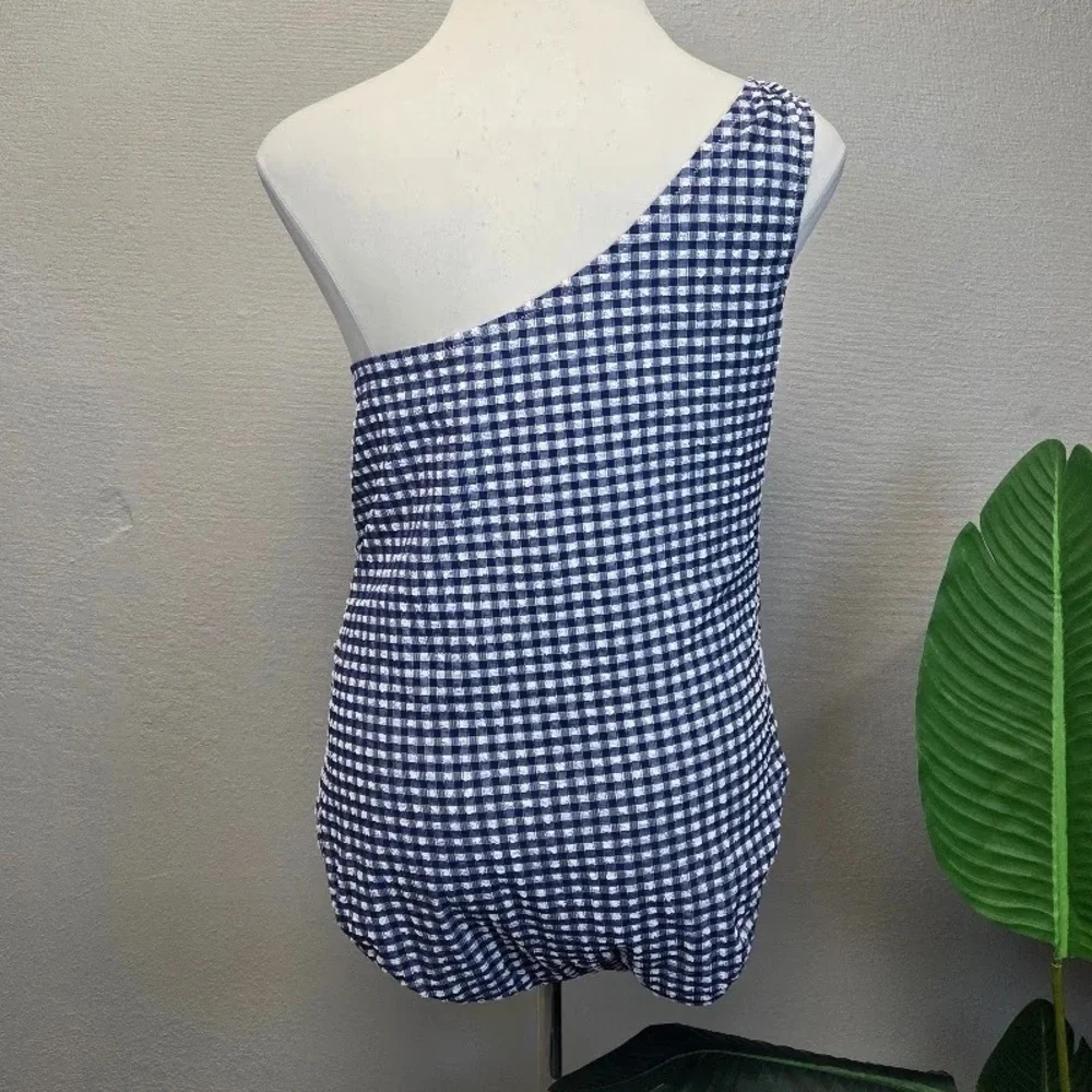 J. Crew PLUS SOZE Blue Gingham  One Shoulder One-Piece Swimsuit - New - Size 24